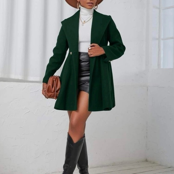 Glamorous Green Double Breasted Lapel Overcoat